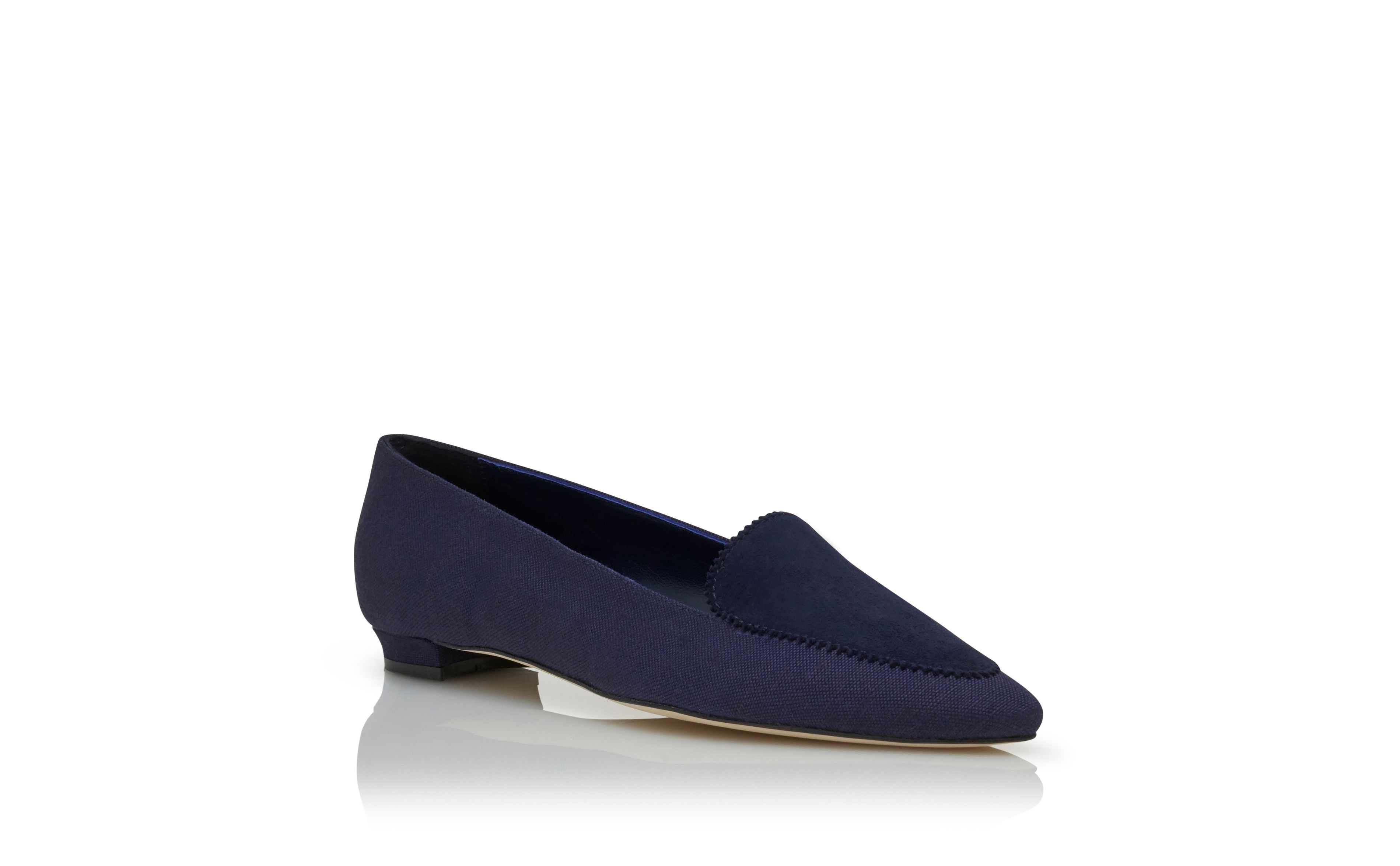 Navy Blue Linen and Suede Loafers - 3