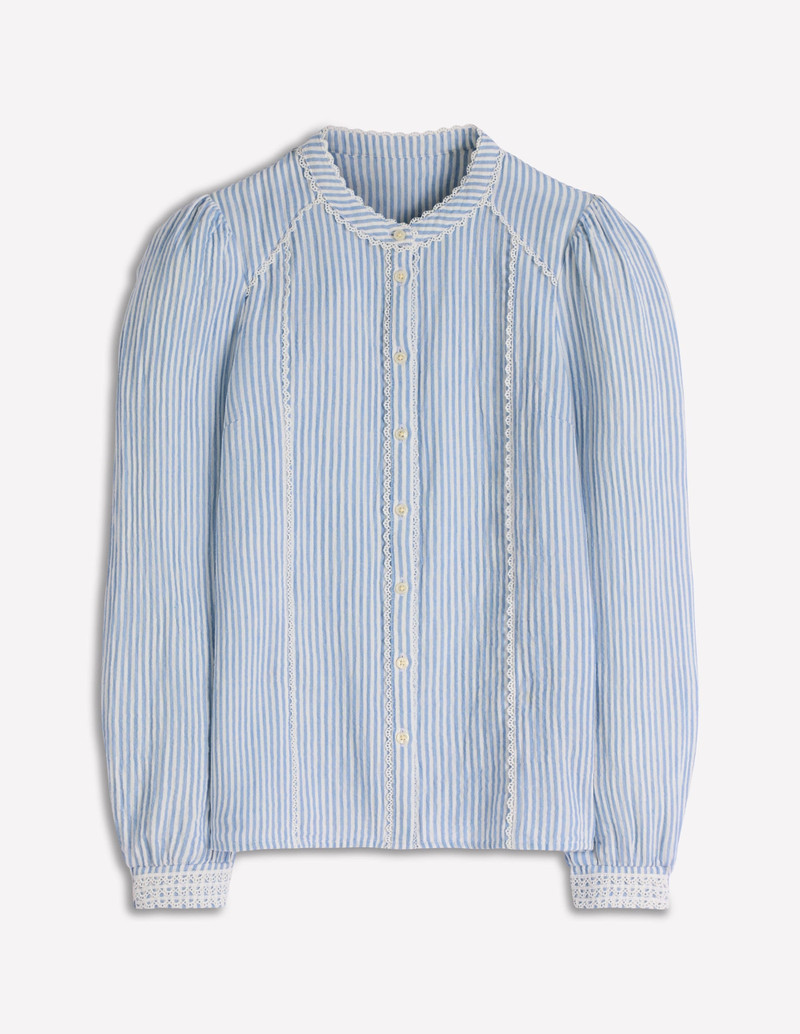 Rhea Trim Doublecloth Top-French Blue and Ivory Stripe 1