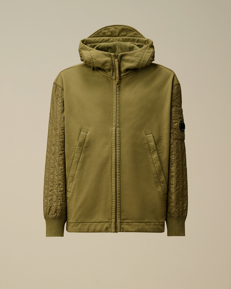 Diagonal Raised Fleece Mixed Full Zip Hooded Sweatshirt 1