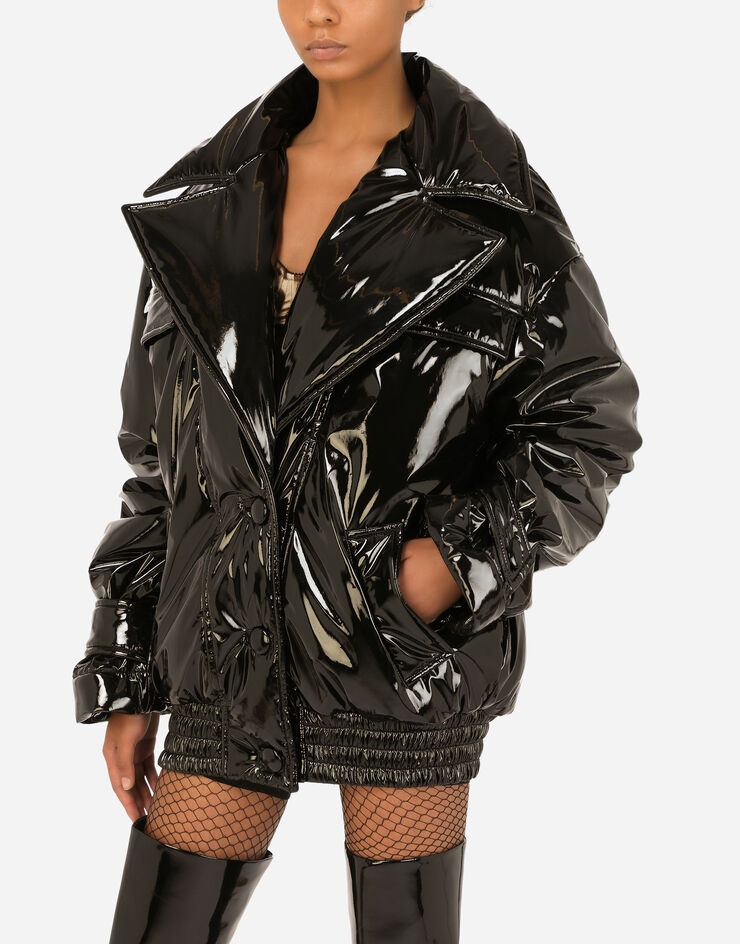 Padded patent leather jacket - 4