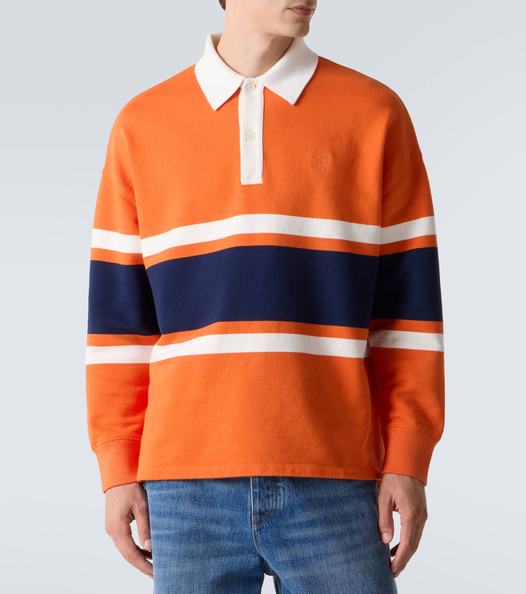 Striped cotton fleece polo sweater - 3
