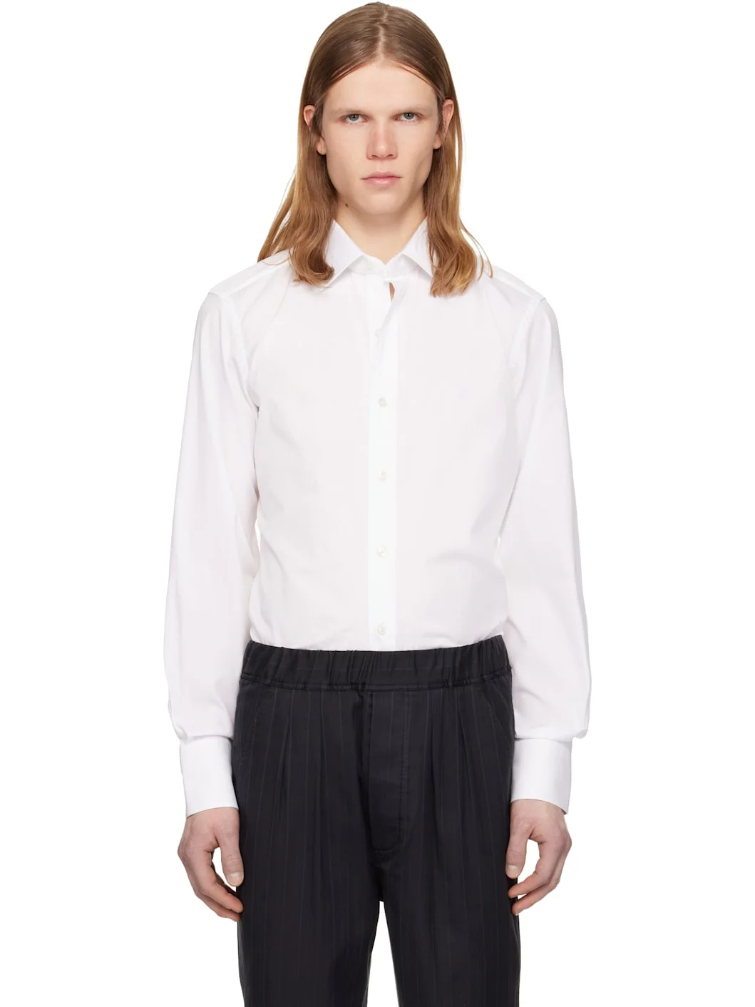 White Stretch Poplin Slim Fit Shirt - 1