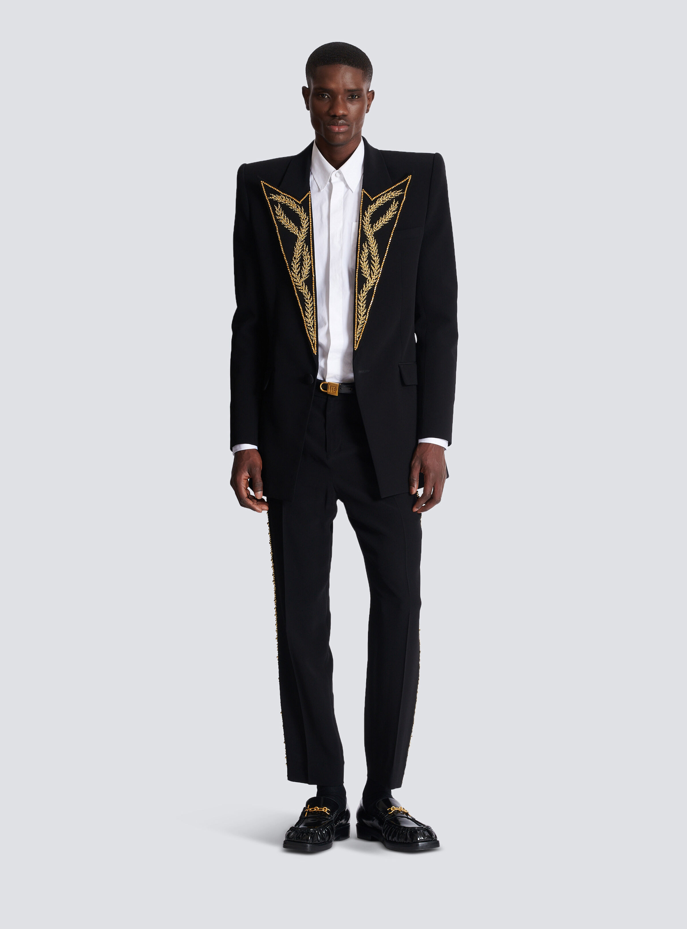 1-button jacket with embroidered collar - 2
