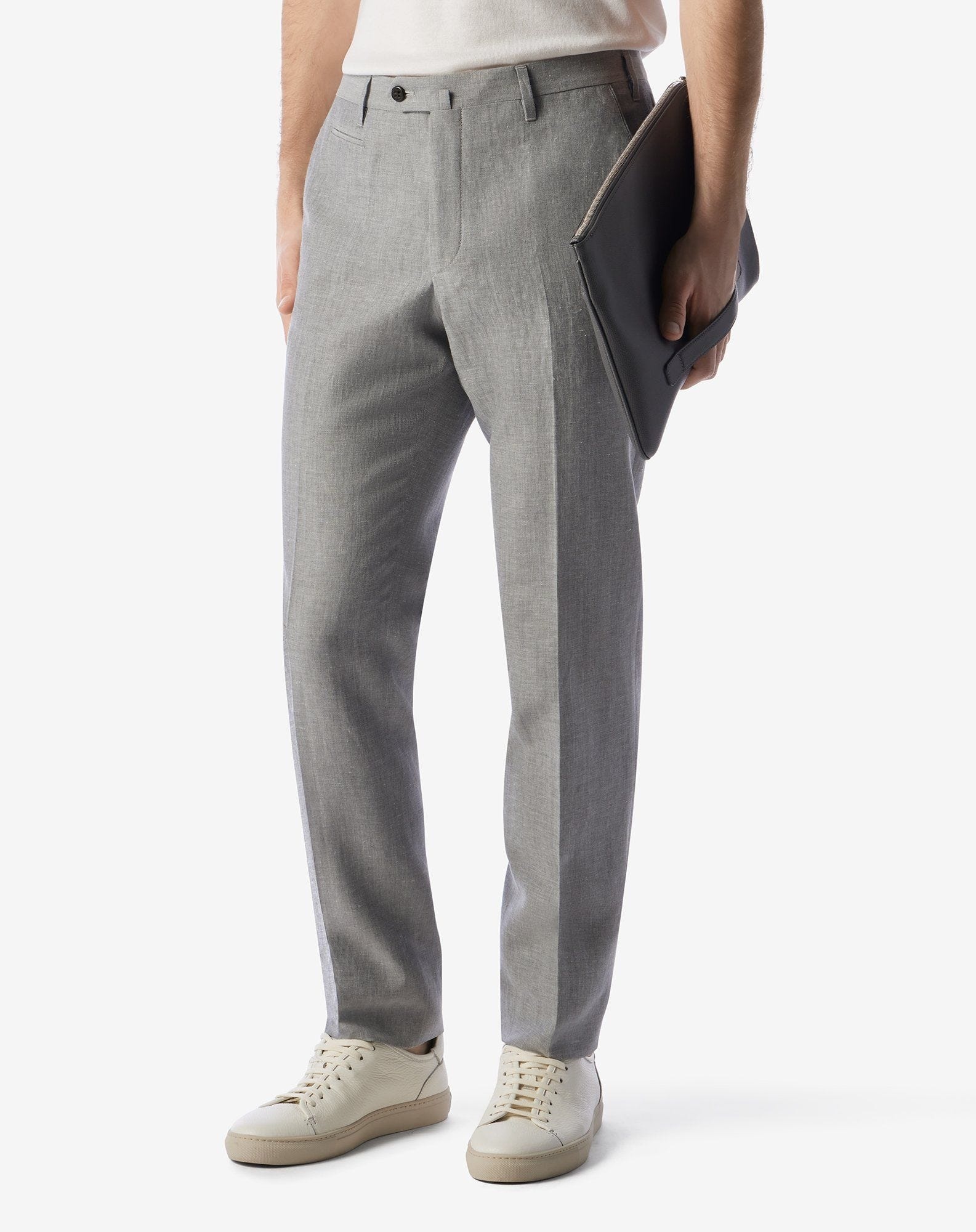 Gray wool and linen chambray trousers - 2