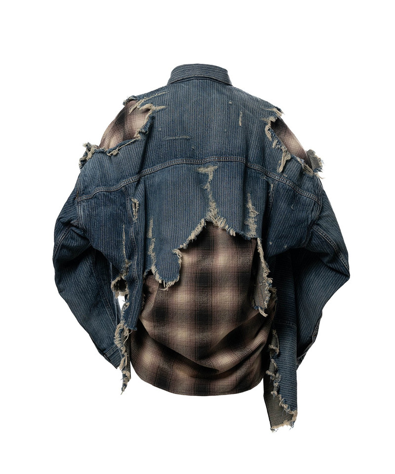 Check Shirt Layered Denim Jacket 16