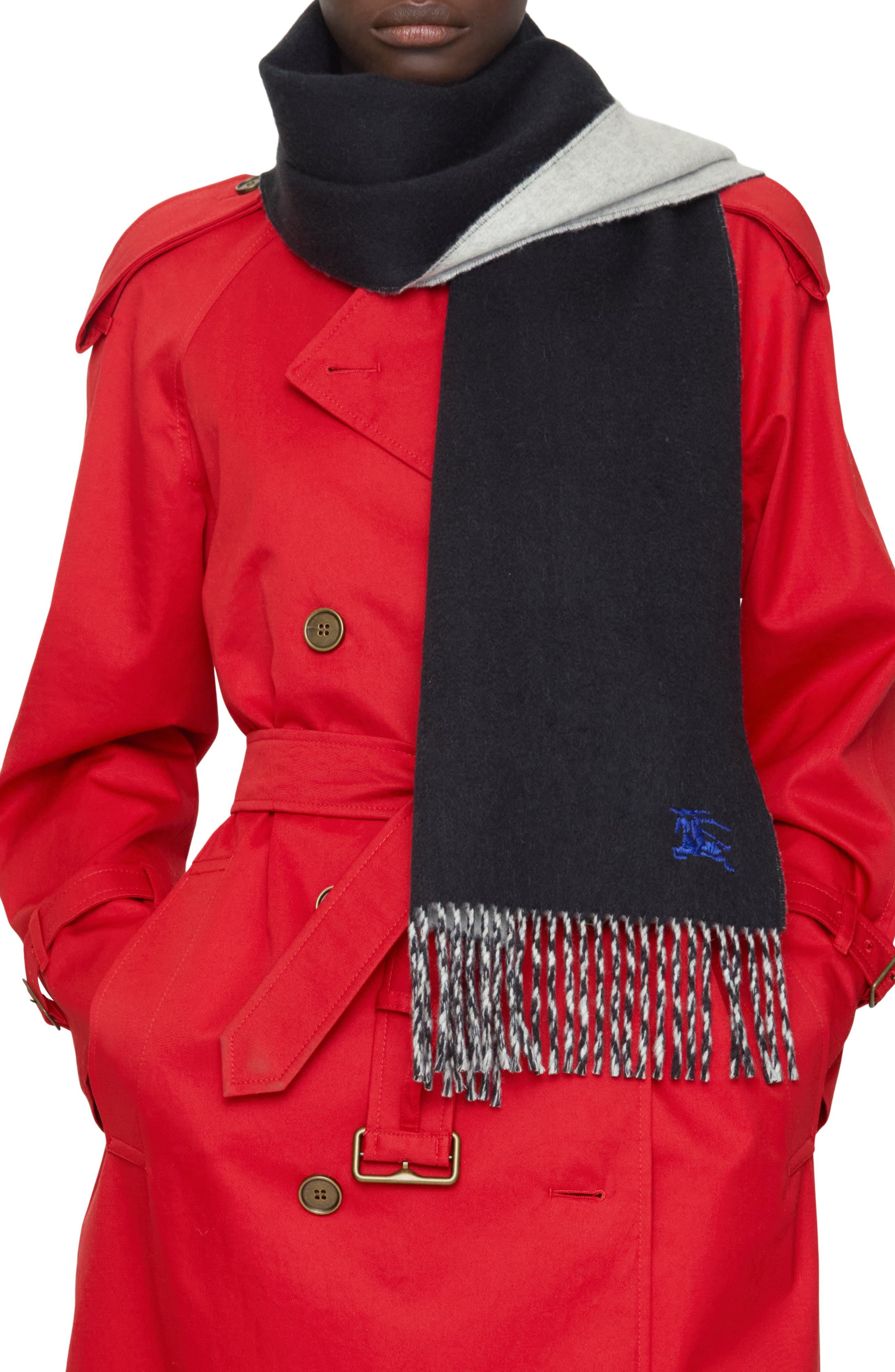 burberry Reversible EKD Embroidered Cashmere Scarf in Black/Mitten Grey at Nordstrom - 4