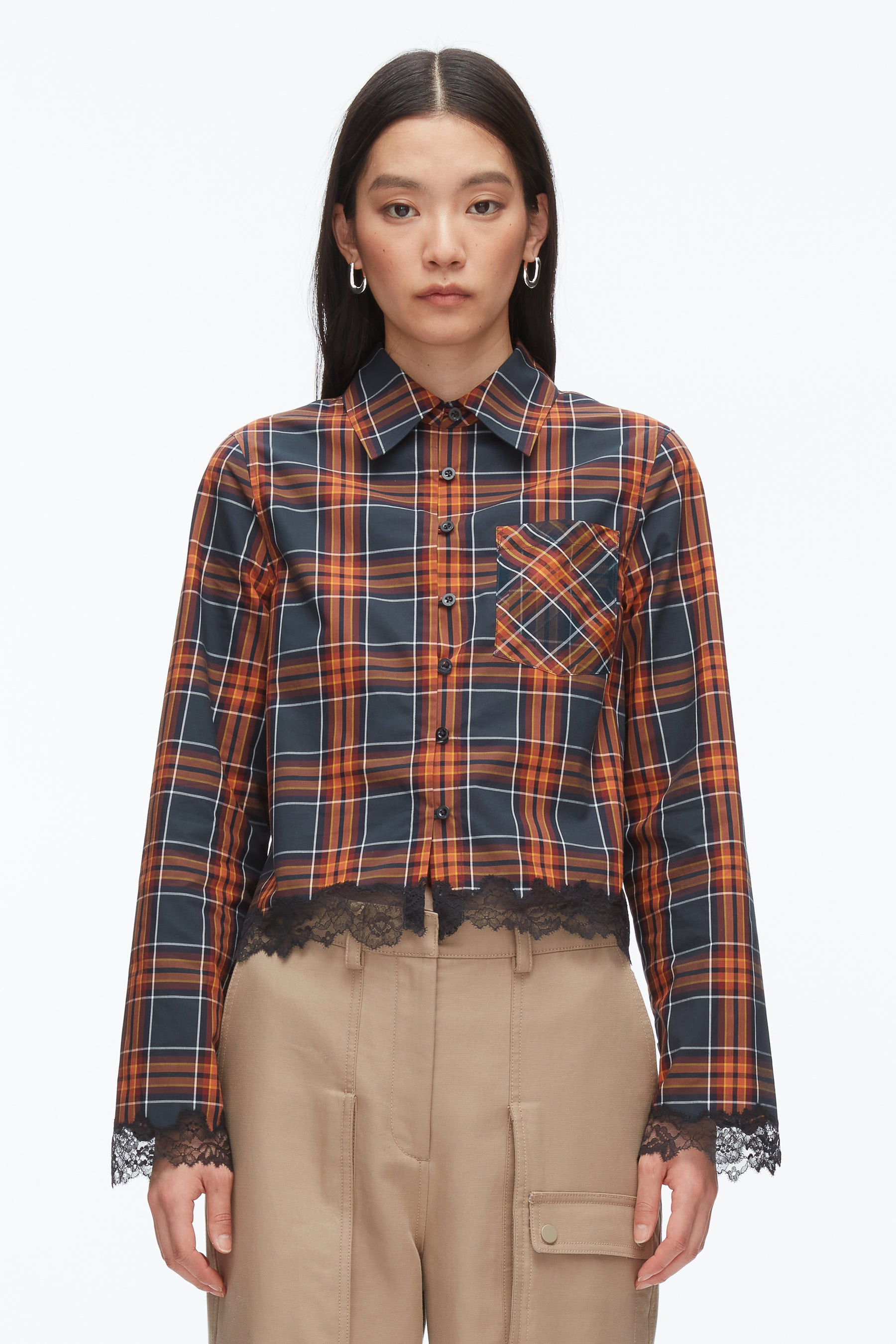 Plaid Mix Cropped Shirt - 3