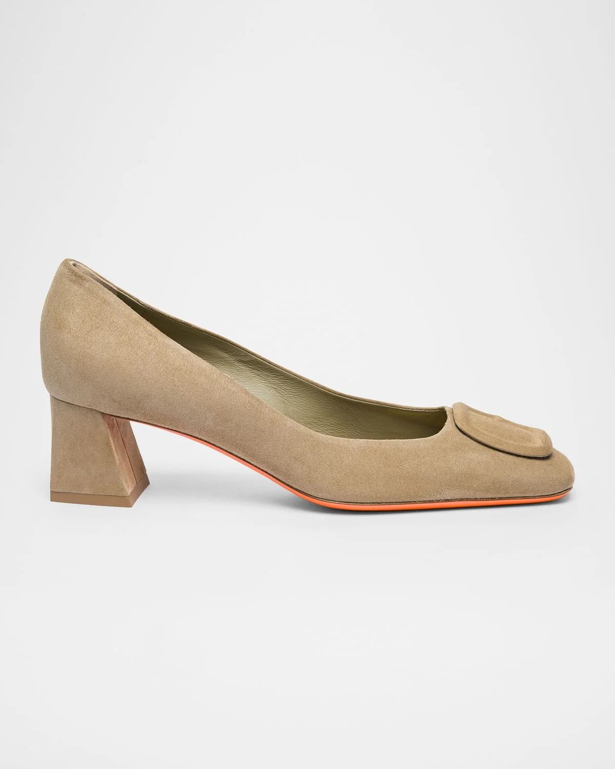 Suede Block Heel Buckle Pumps - 1