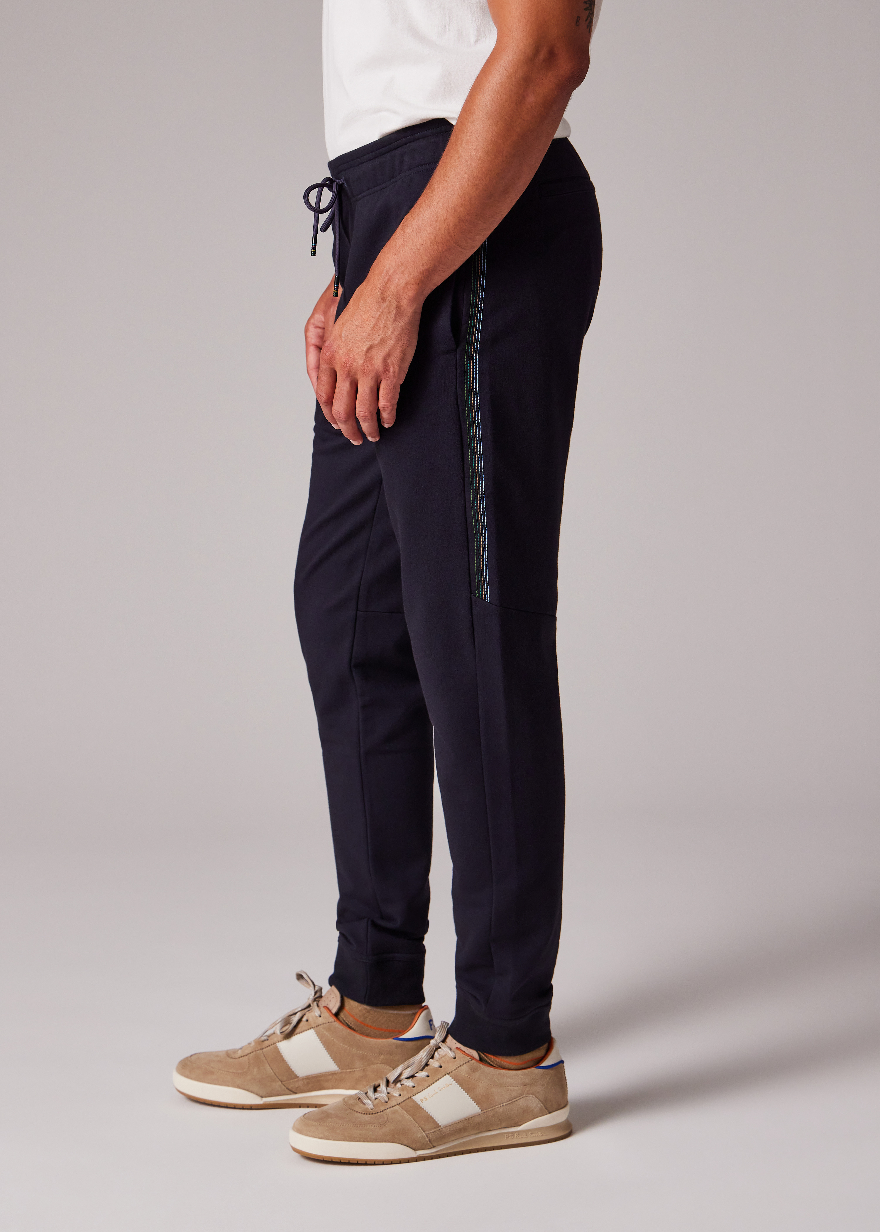 Navy Sweatpants with Embroidered Stripe Trim - 3