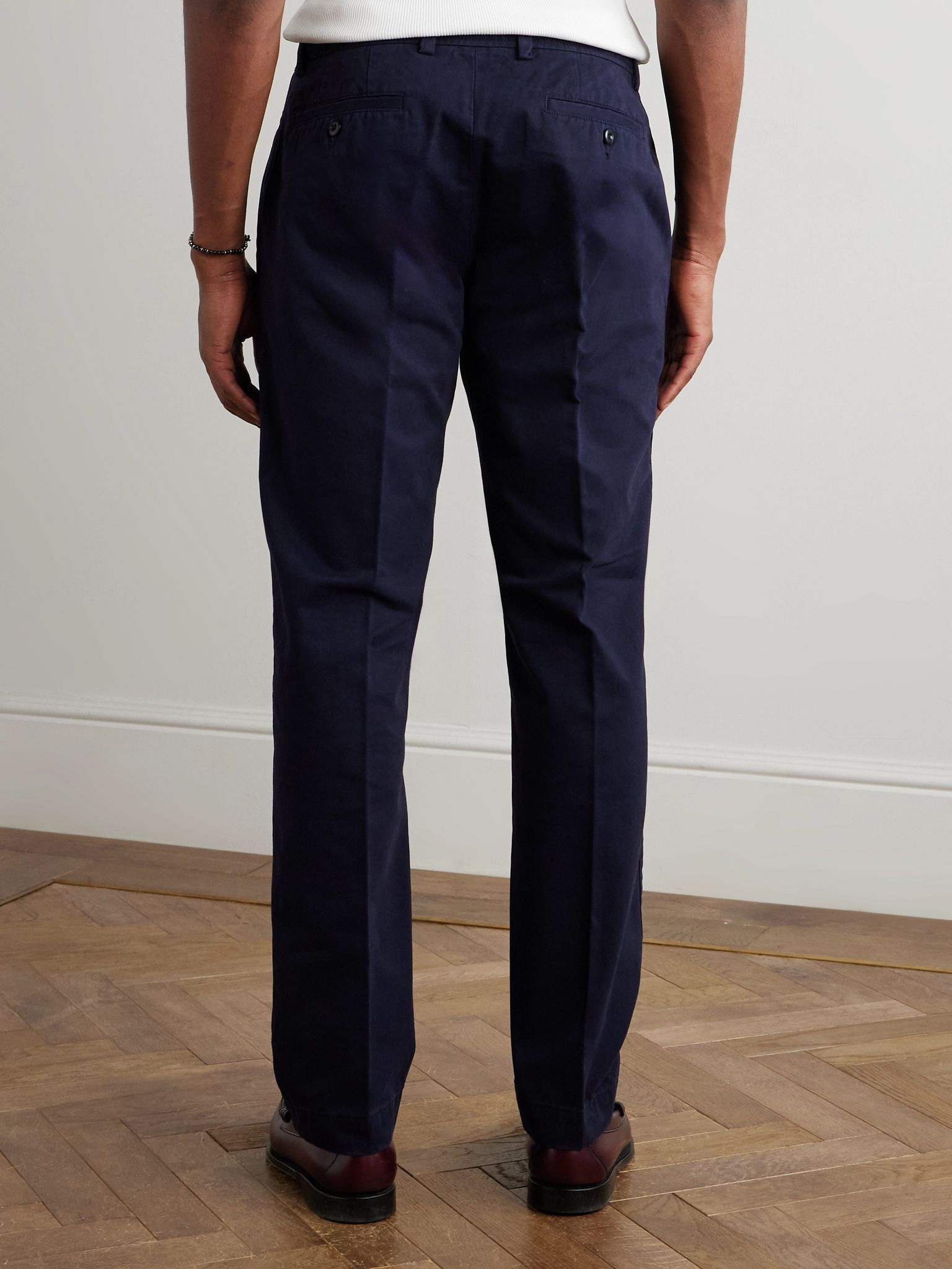Straight-Leg Garment-Dyed Cotton-Twill Trousers Navy - 4
