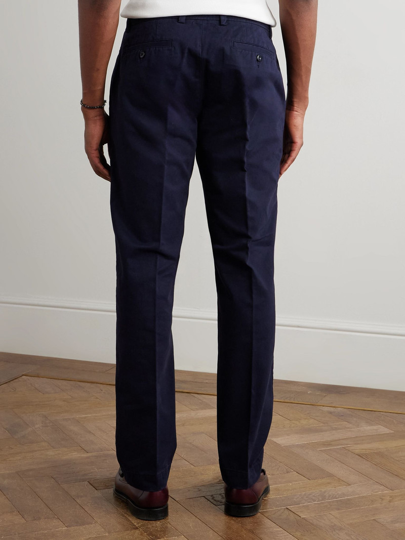 Straight-Leg Garment-Dyed Cotton-Twill Trousers Navy 4