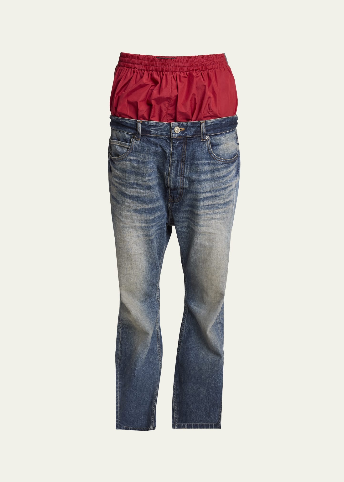 Men's Double-Layer Denim and Nylon Pants - 1