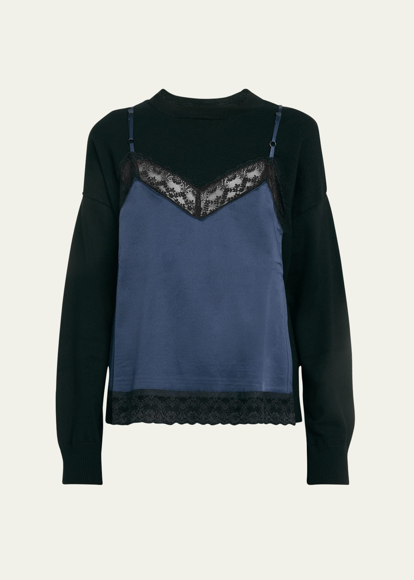 Lace Cami Overlay Wool Sweater - 1