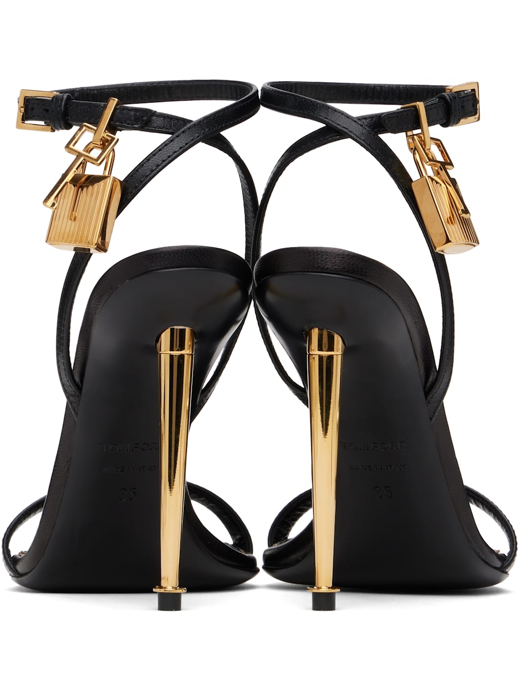 Black Padlock Pointy Naked Heeled Sandals - 2