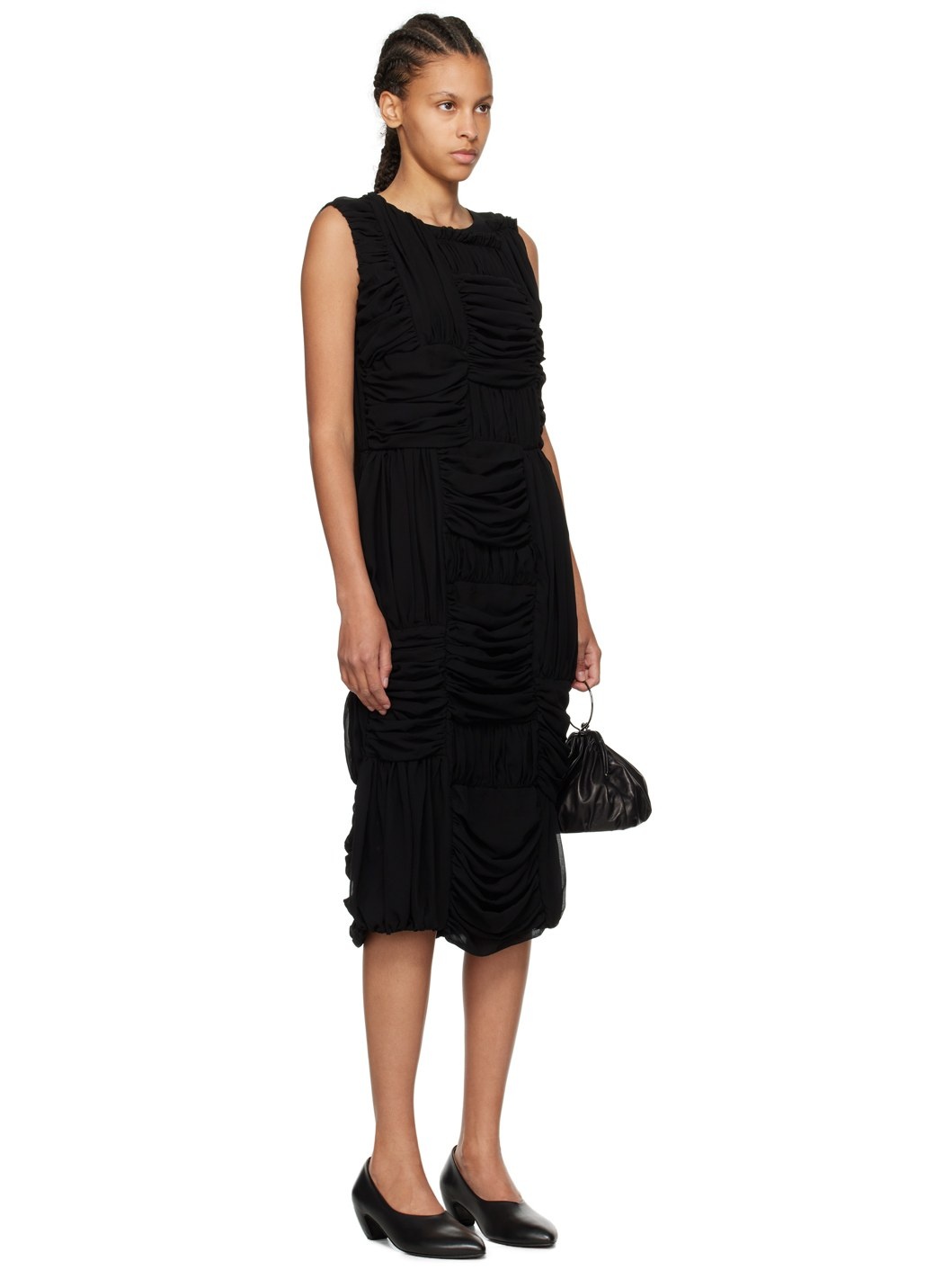 Black Ruched Midi Dress - 2