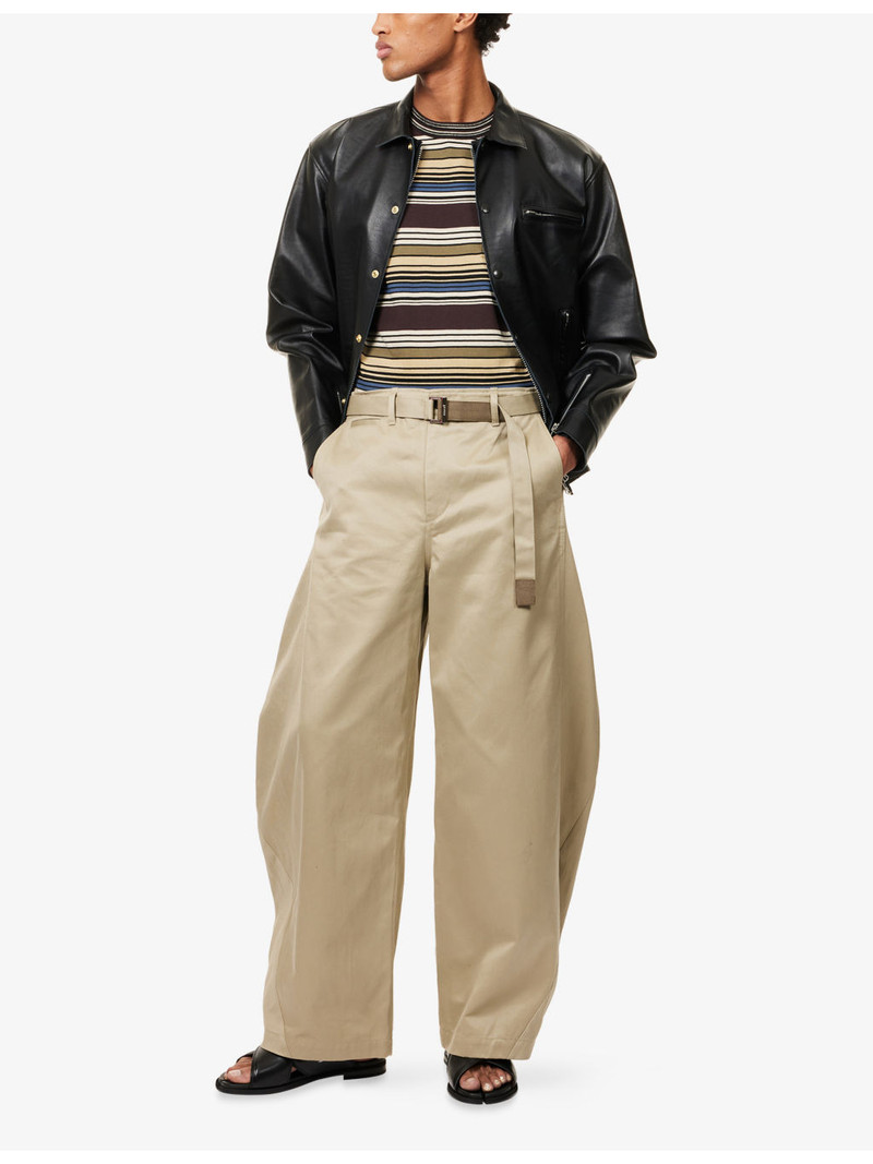 sacai Belted Wide Barrel-Leg Cotton Chino Trousers outlook