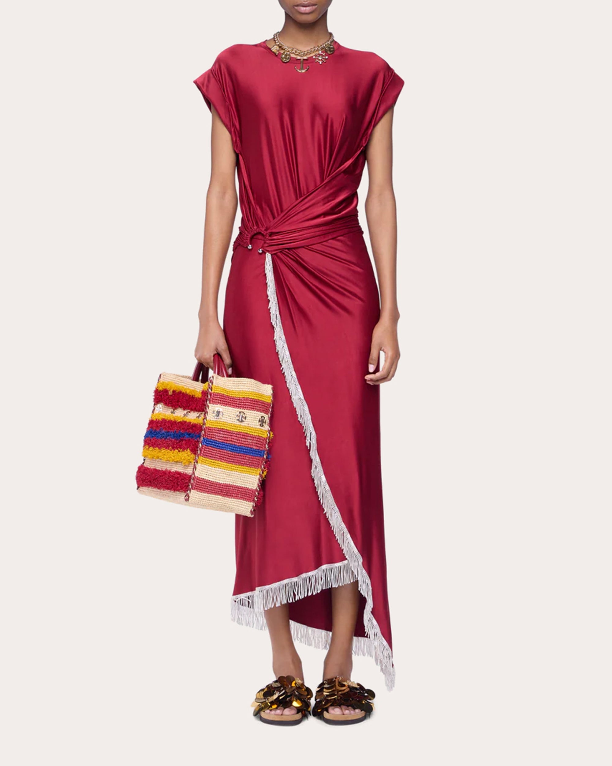 Ruched Jersey Fringe Wrap Dress - 2