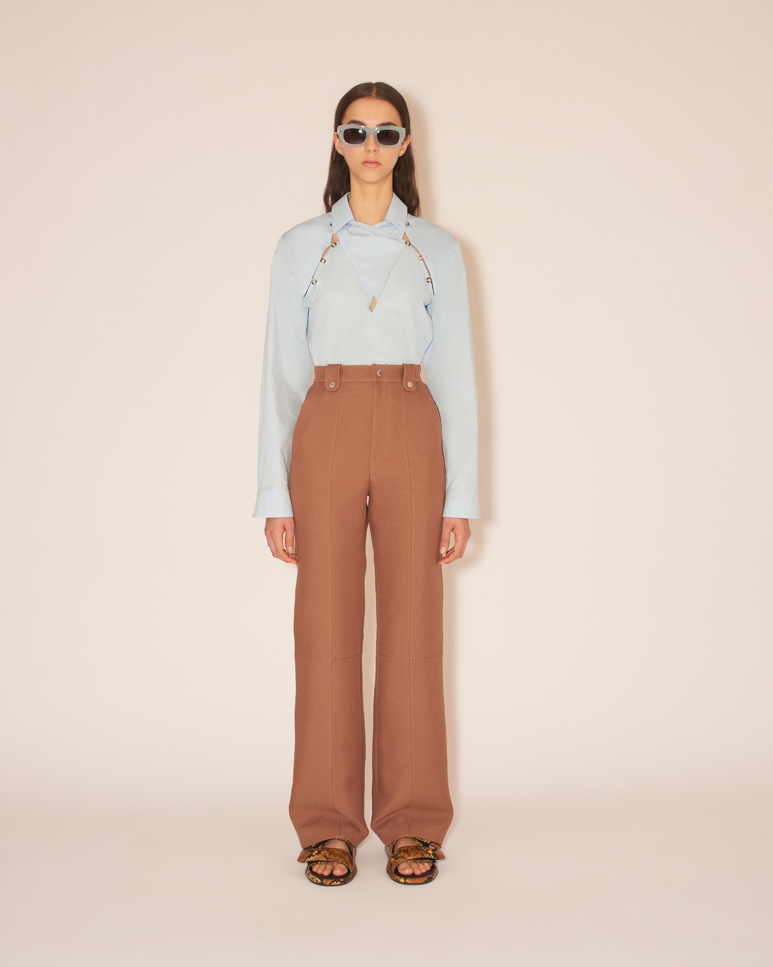 ZELDA - Straight leg double suiting cargo style trousers - Brown - 3
