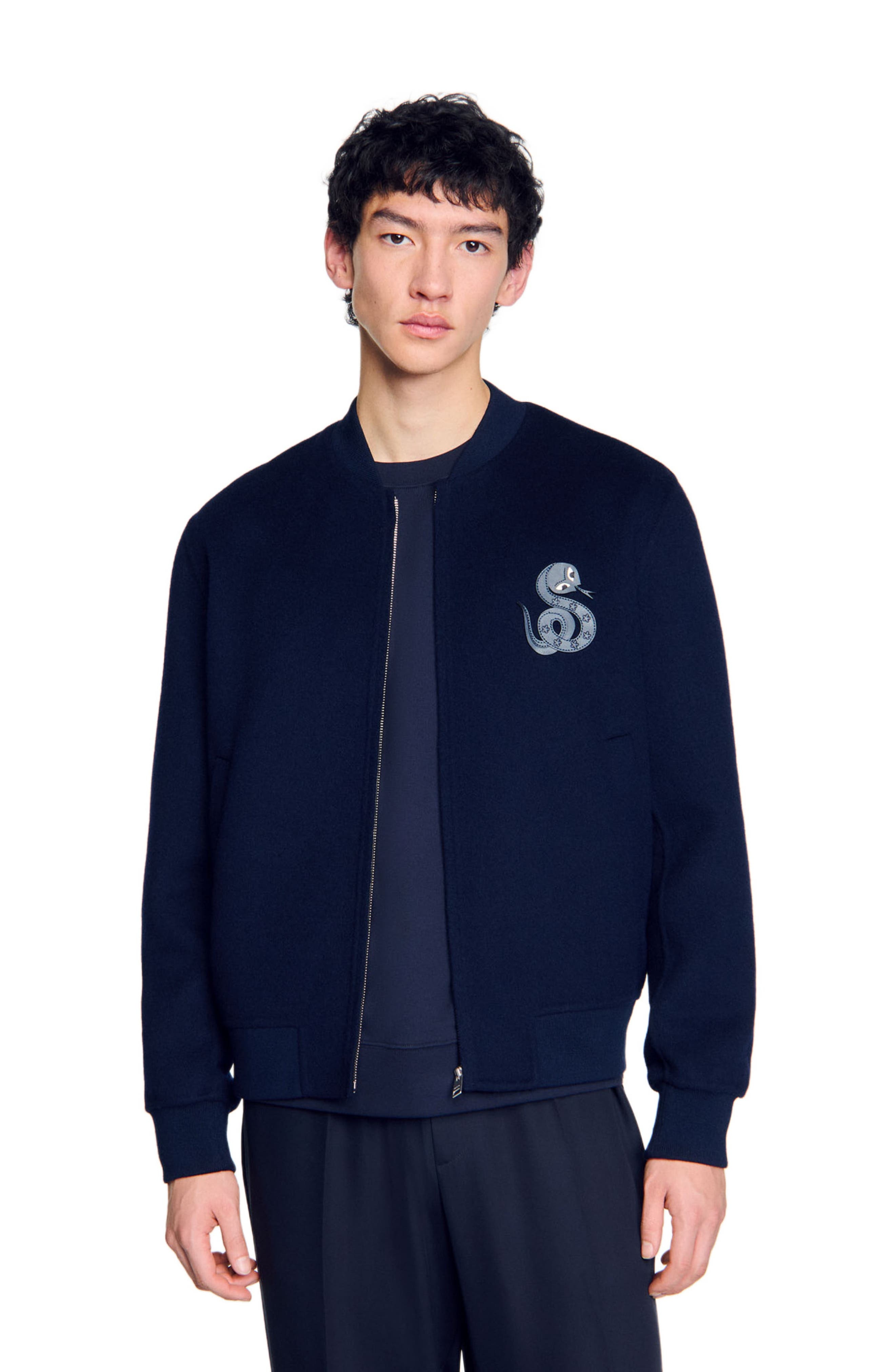 SANDRO Double-faced snake-detail jacket in Midnight Blue at Nordstrom - 3