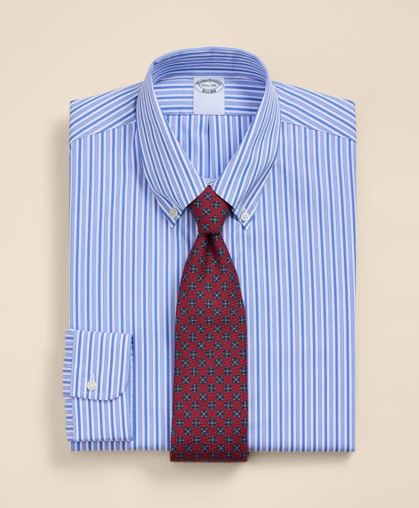 Pure Supima® Cotton Button Down Collar, Striped Dress Shirt - 1