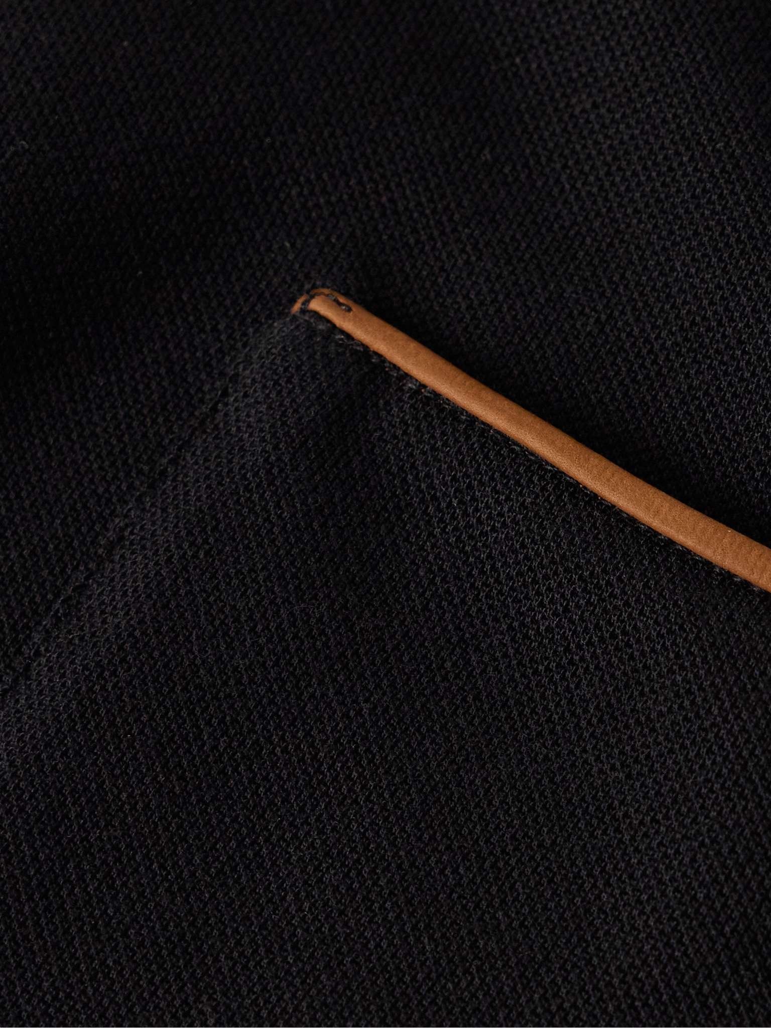 Leather-Trimmed Cotton-Piqué Polo Shirt - 8