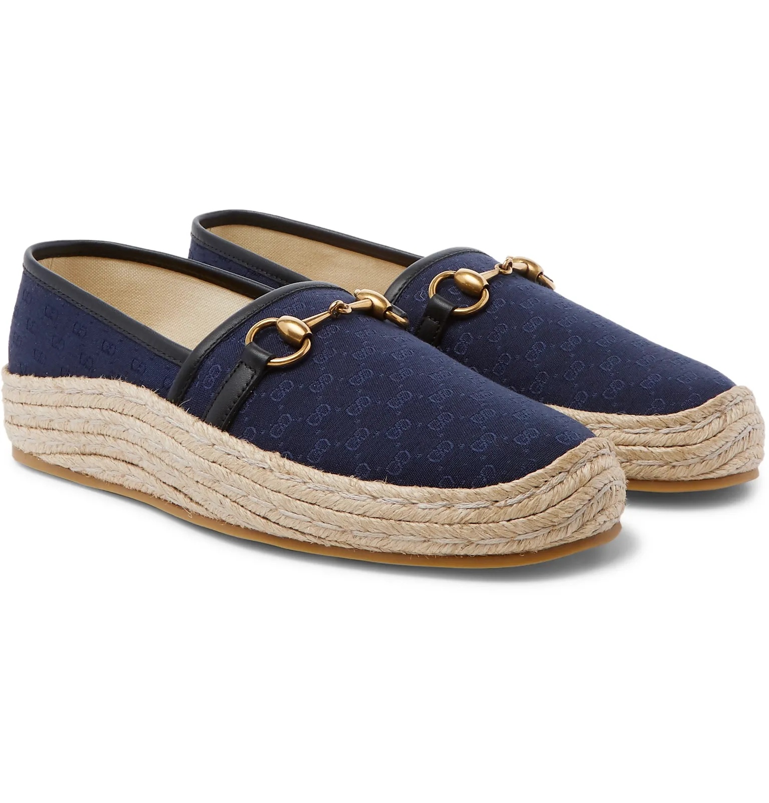 Horsebit Leather-Trimmed Logo-Jacquard Canvas Espadrilles - 2