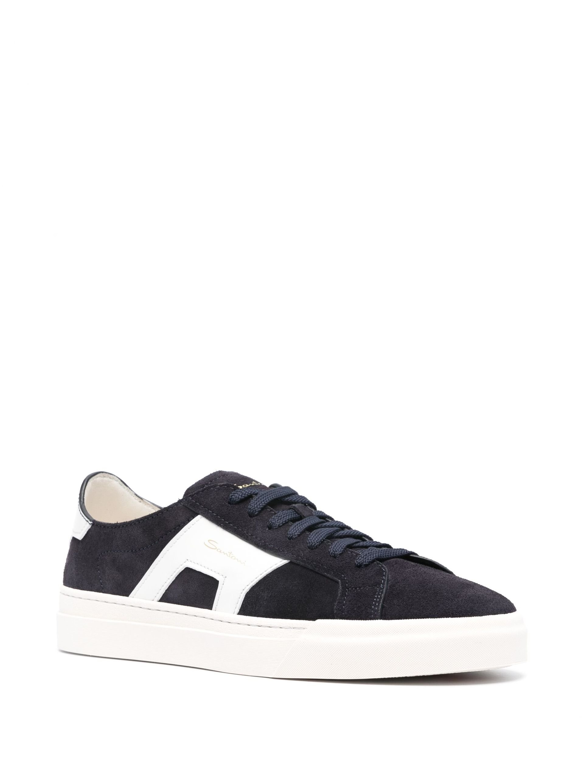 Blue Double Buckle Leather Sneakers - 2