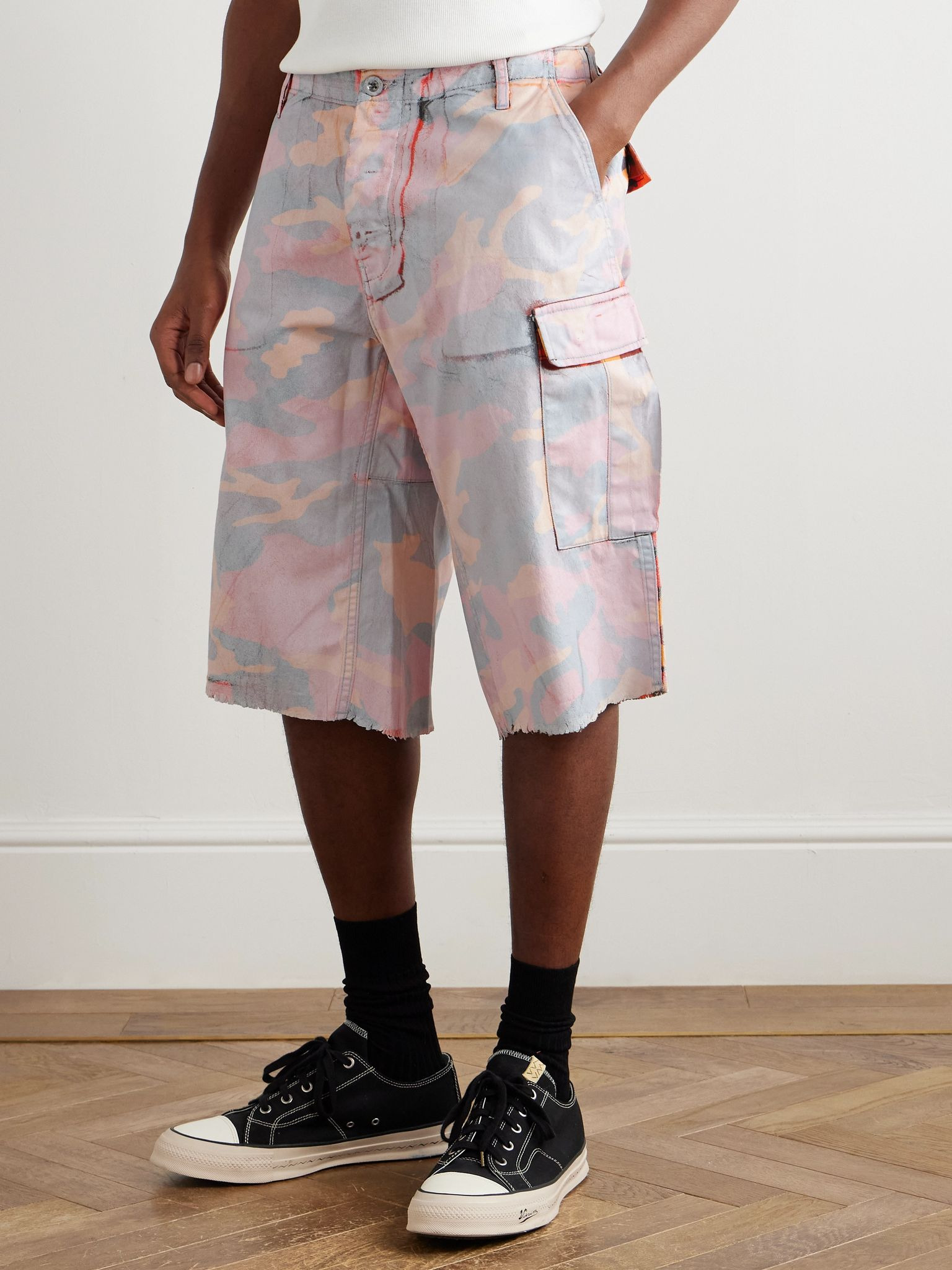 Straight-Leg Camouflage-Print Cotton-Twill Cargo Shorts Pink - 3