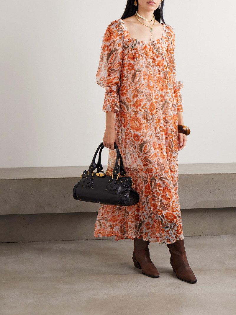 ALIX OF BOHEMIA Lilium Topaz Flower Pleated Ruffled Printed Georgette Midi Dress outlook