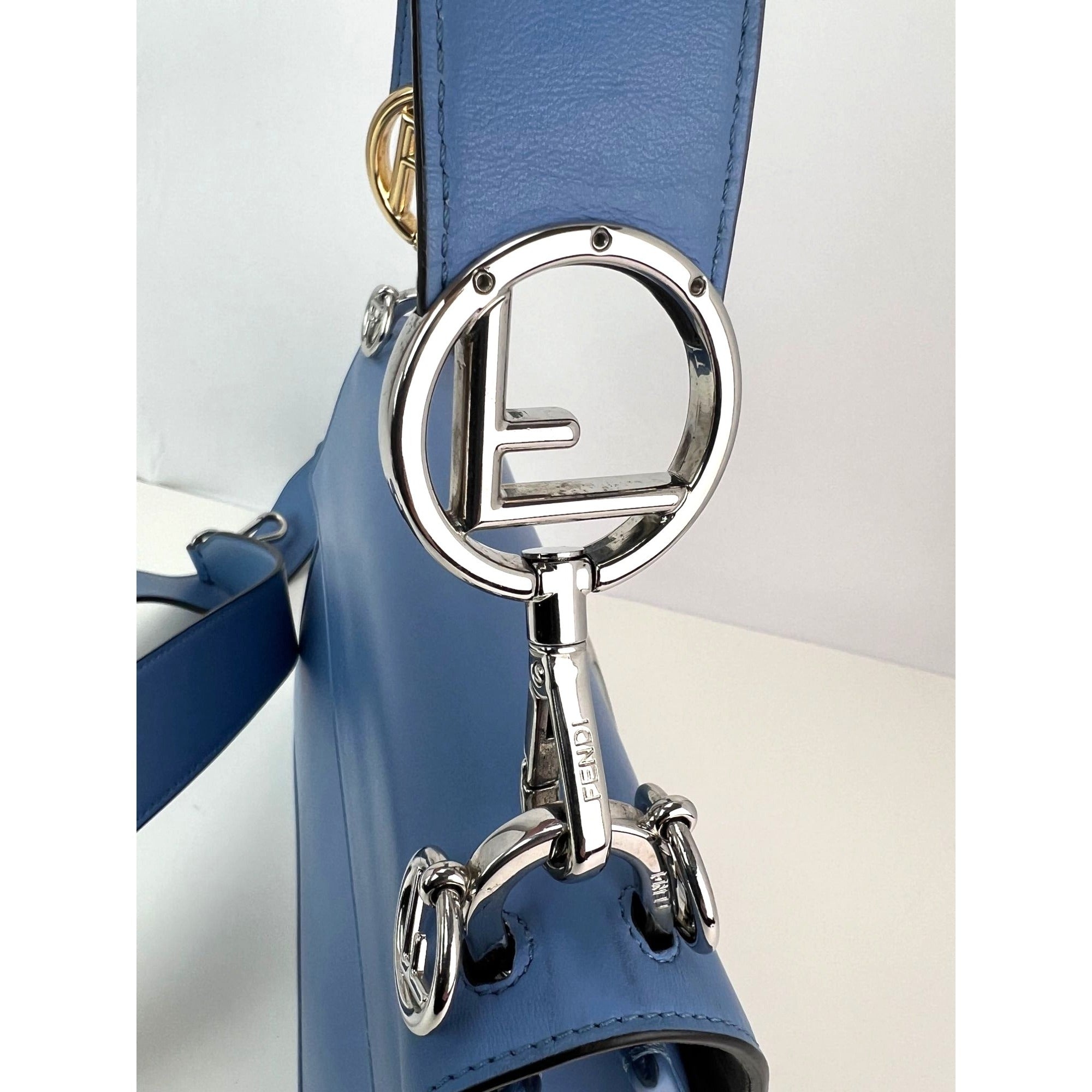 Fendi F Kan 1 Medium Blue Leather Shoulder Hand Bag - 14