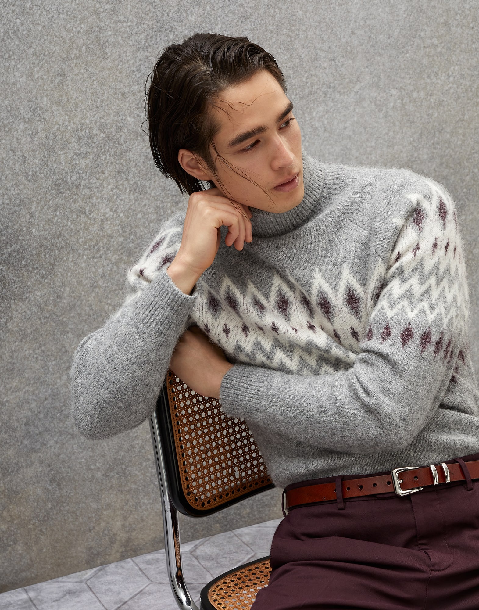【送料&関税込】Brunello Cucinelli Geometric Jacquard Turtle Brunello Cucinelli Flecked Icelandic Jacquard turtleneck