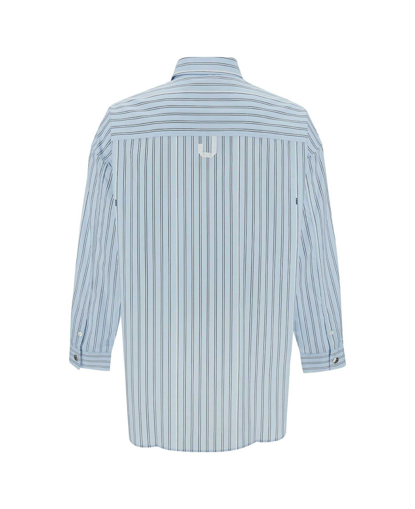 Light Blue Striped Shirt With Logo Lettering Detail In Cotton Man - 2