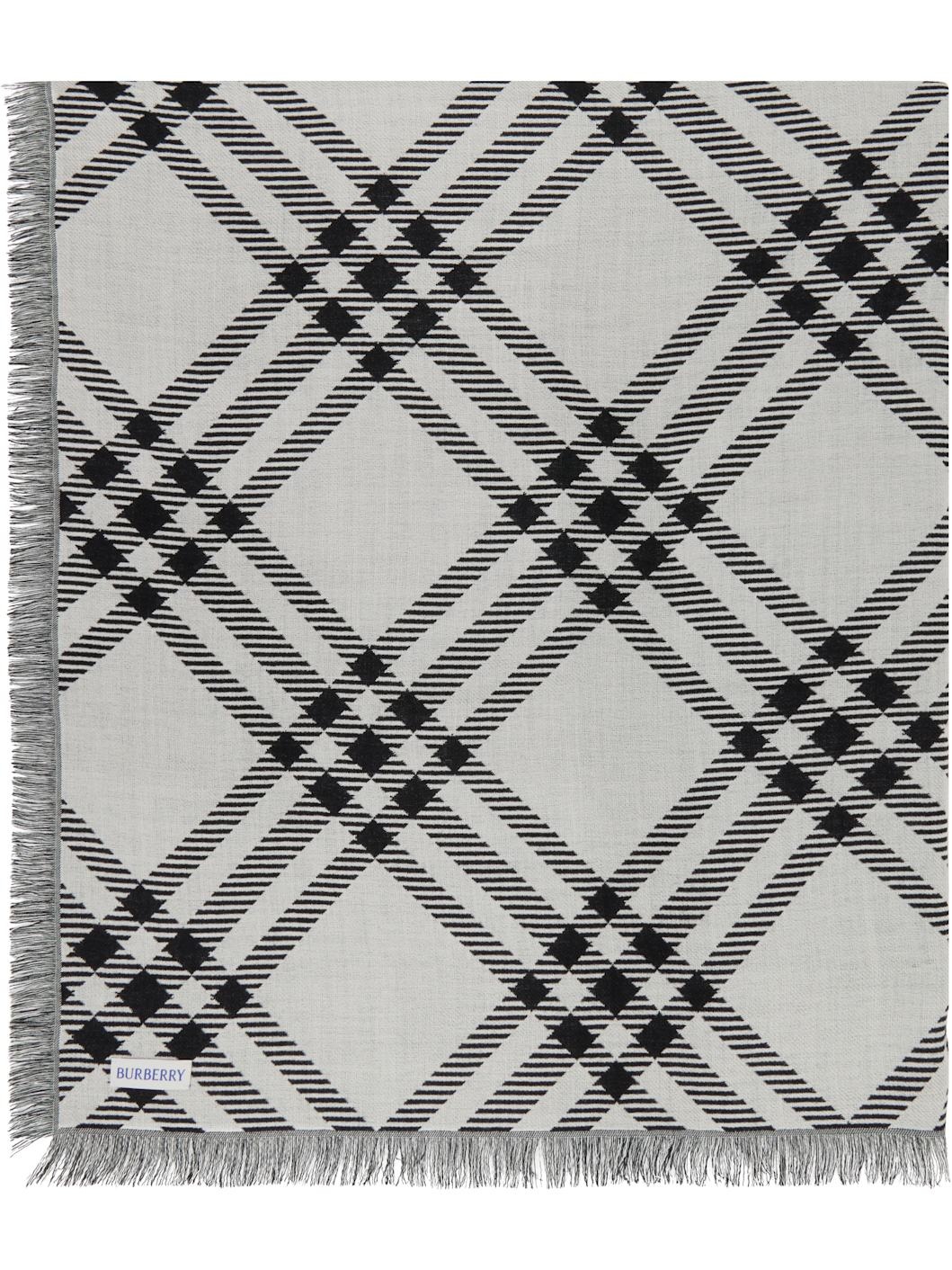 Black & White Wide Check Wool Silk Scarf - 2