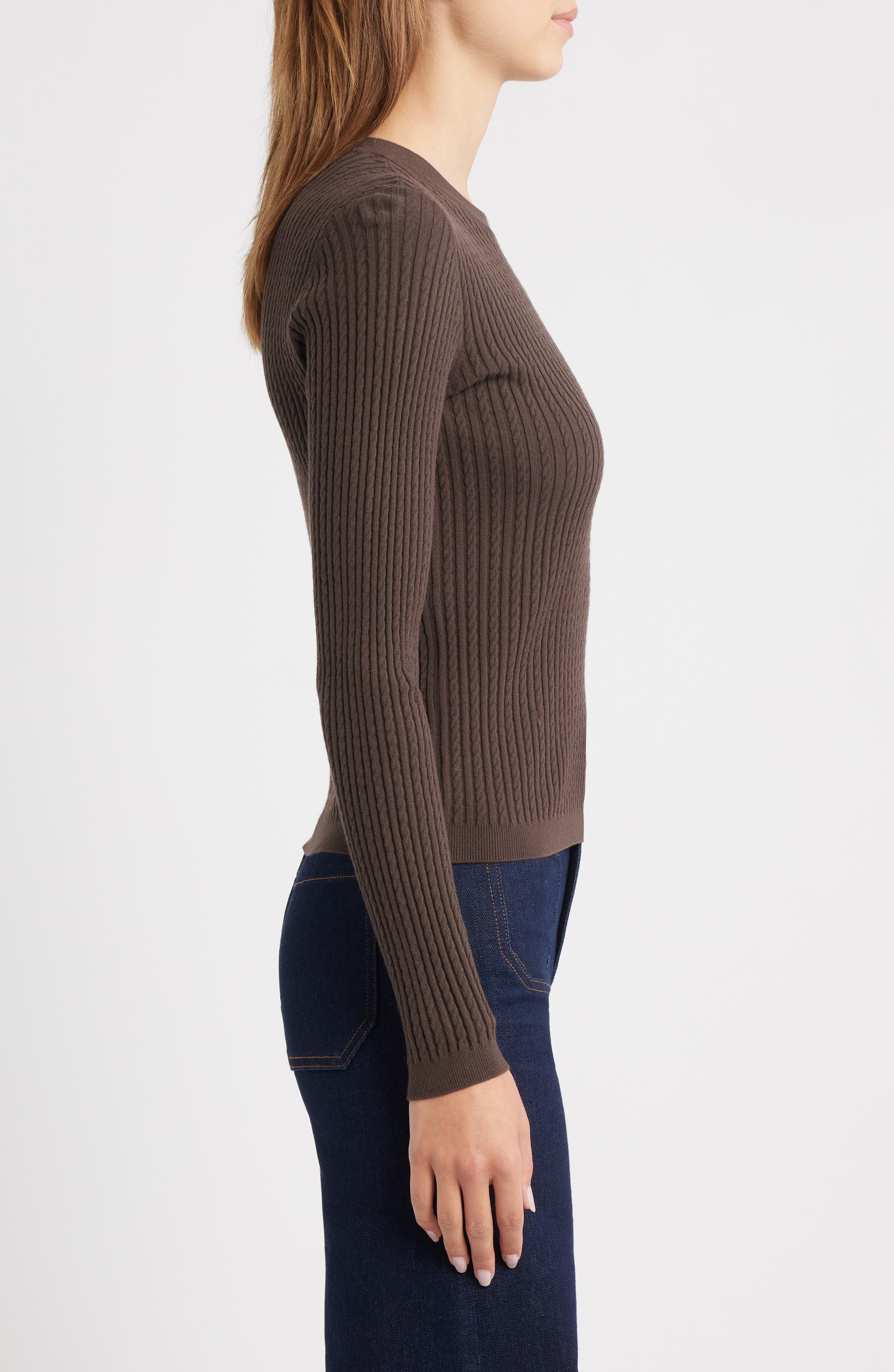 FRAME The Fine Cable Sweater in Coffee at Nordstrom - 3