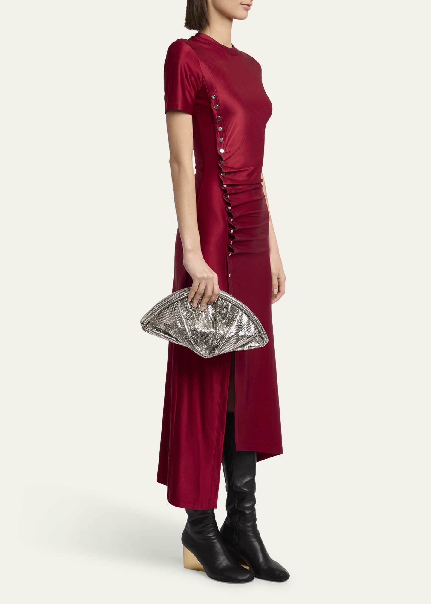 Studded Mesh Zip Pochette Clutch Bag - 6