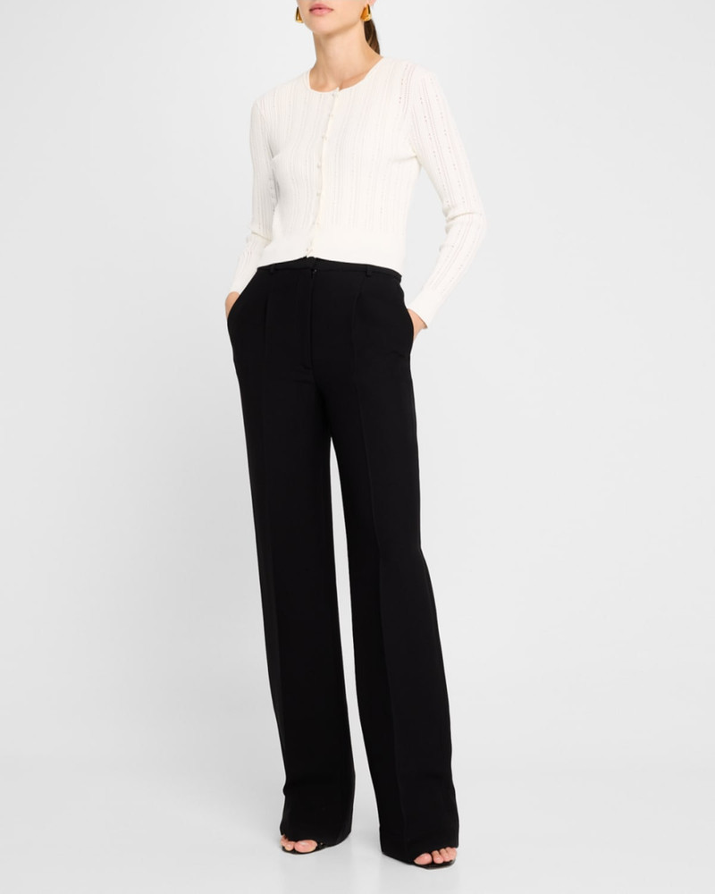 ADAM LIPPES Pointelle Compact Jacquard Crewneck Crop Cardigan outlook