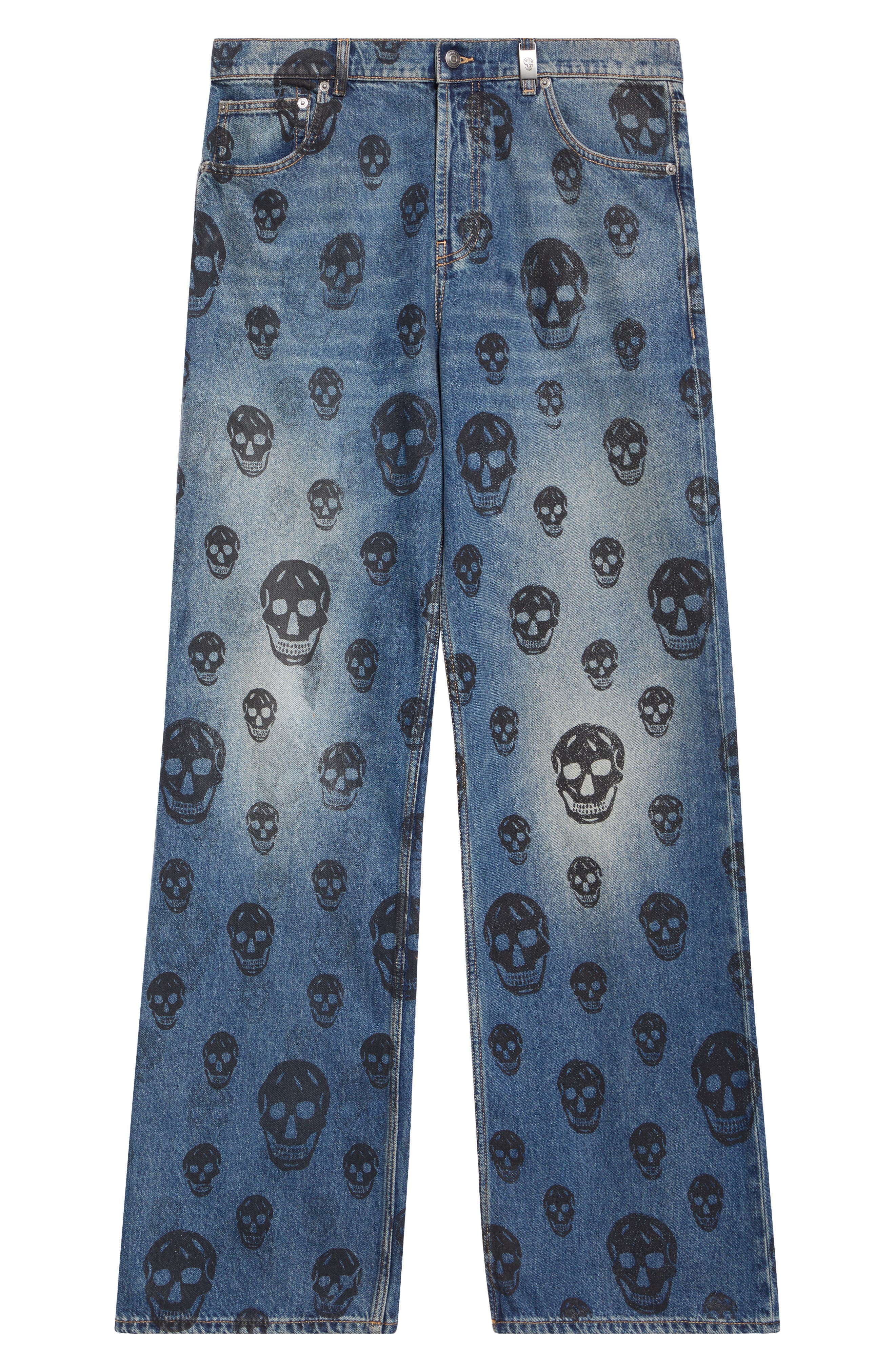 Alexander McQueen Skull Low Rise Baggy Jeans in Blue Washed-Black at Nordstrom - 6
