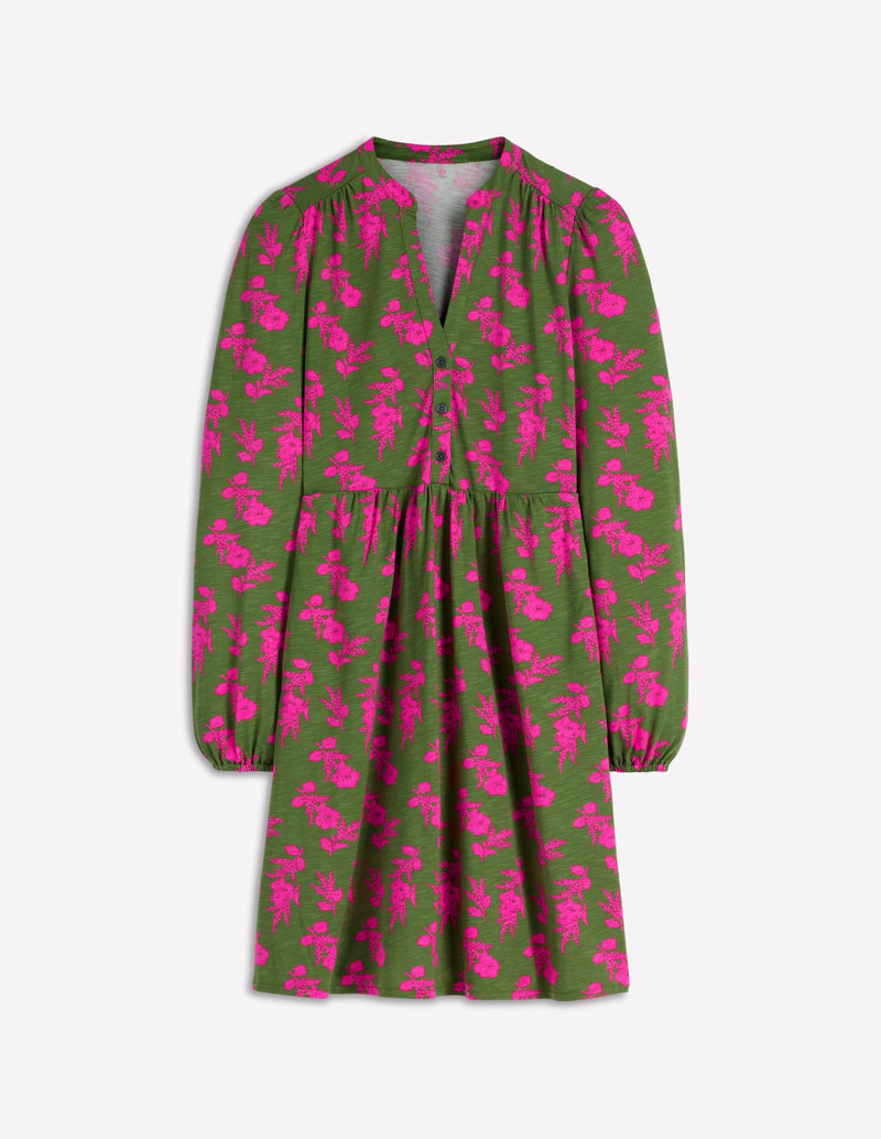 Amy Short Jersey Dress-Olive, Blossomy Sprig 1