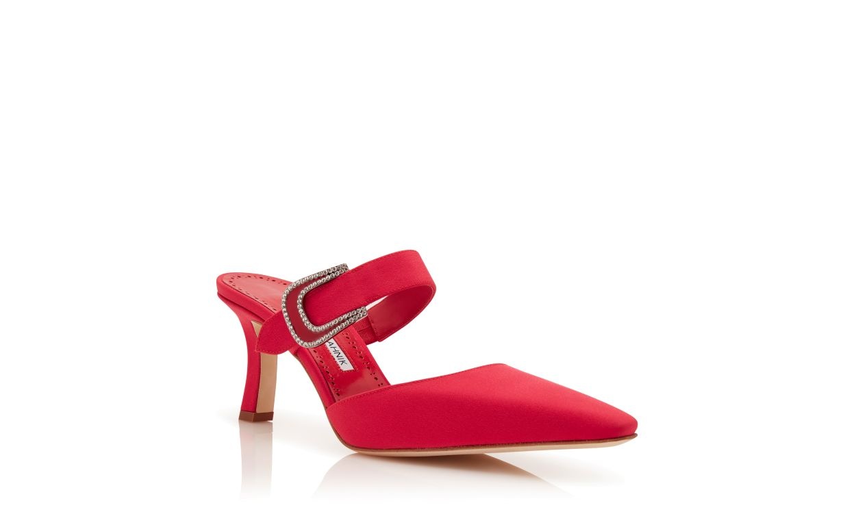 Red Crepe De Chine Mules - 3