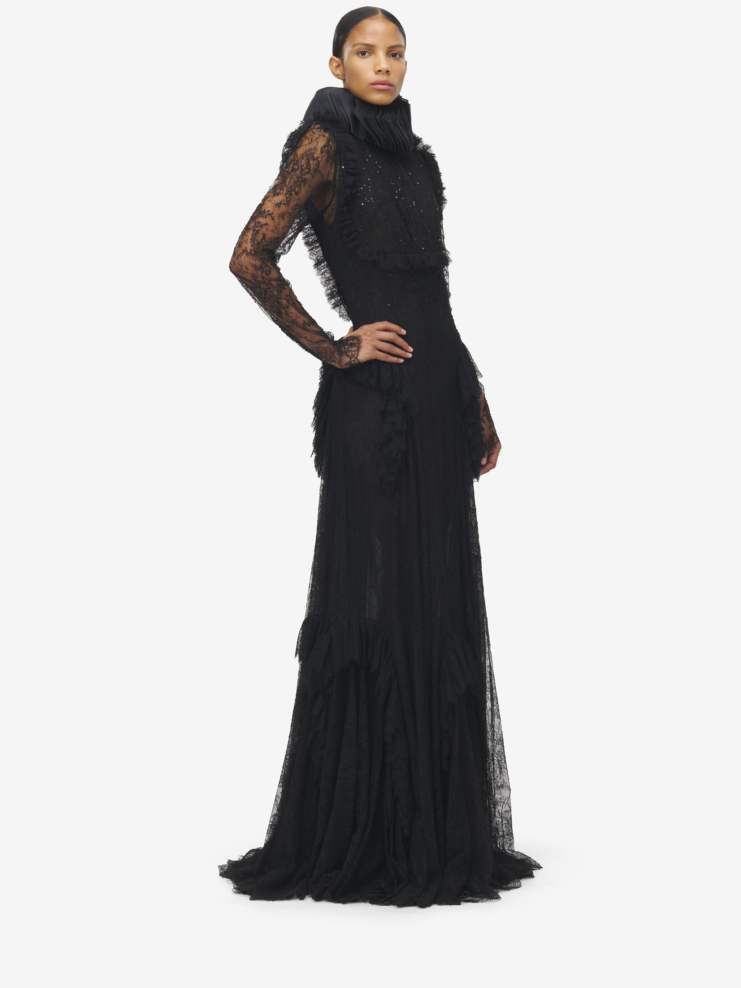 Floral Lace Embroidery Evening Dress - 3