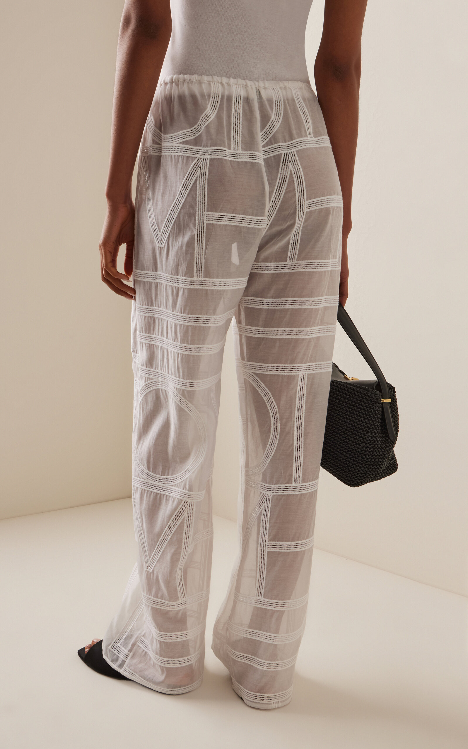 Embroidered Cotton-Silk Wide-Leg Pants white - 4