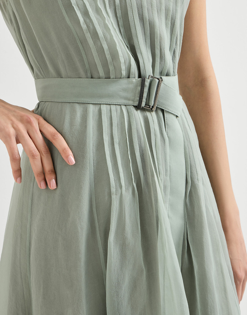 Crispy silk belted dress with pleated detail and precious strap 4