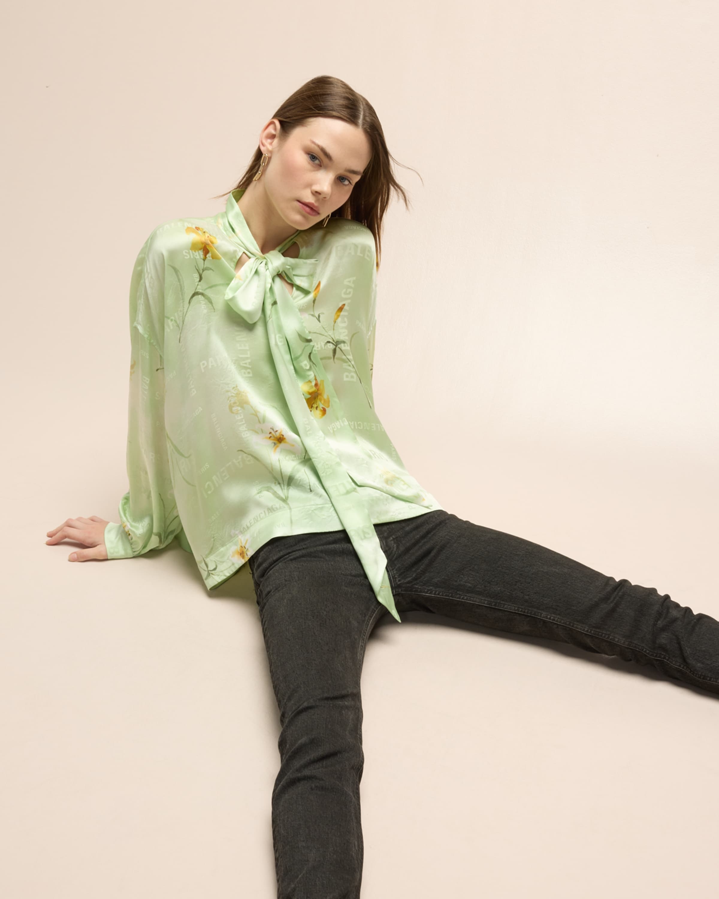 BALENCIAGA Scarf-Neck Fluid Logo Jacquard Vareuse Shirt