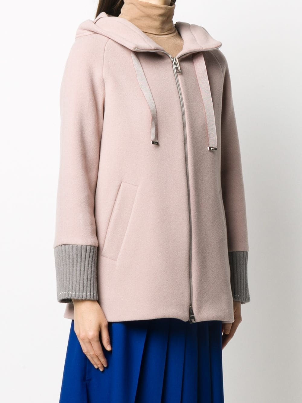 drawstring hood zipped coat - 3