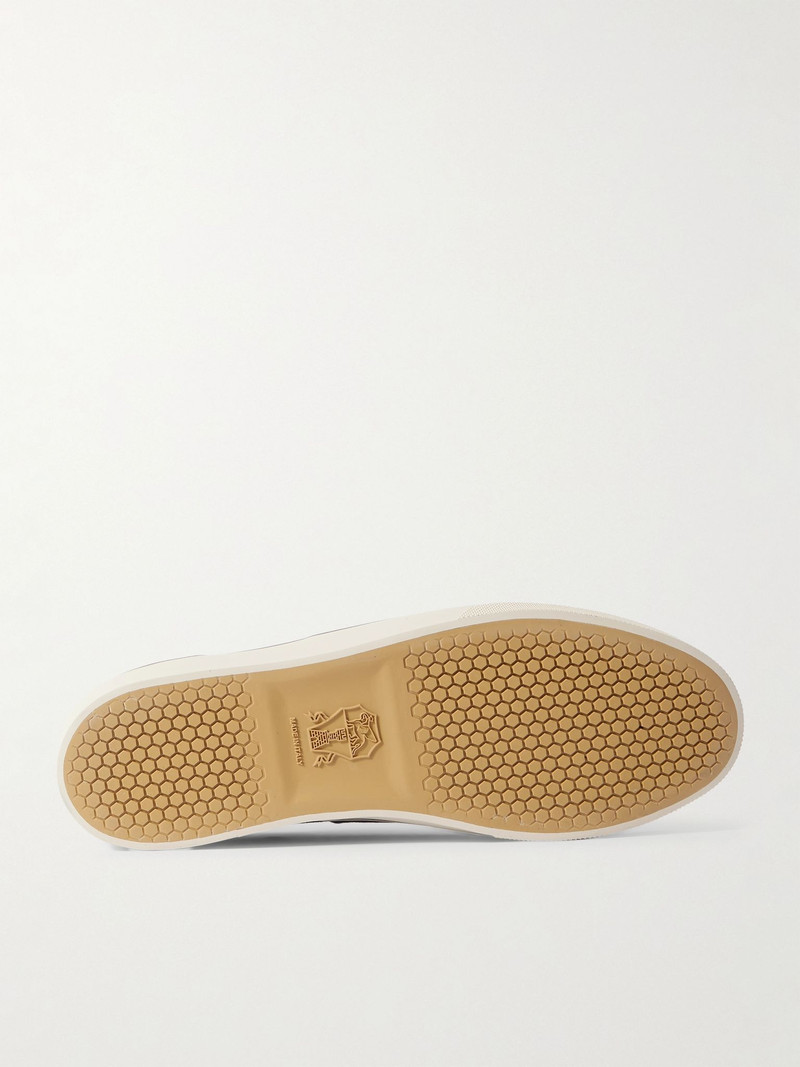 Brunello Cucinelli Leather-Trimmed Suede Sneakers Navy outlook
