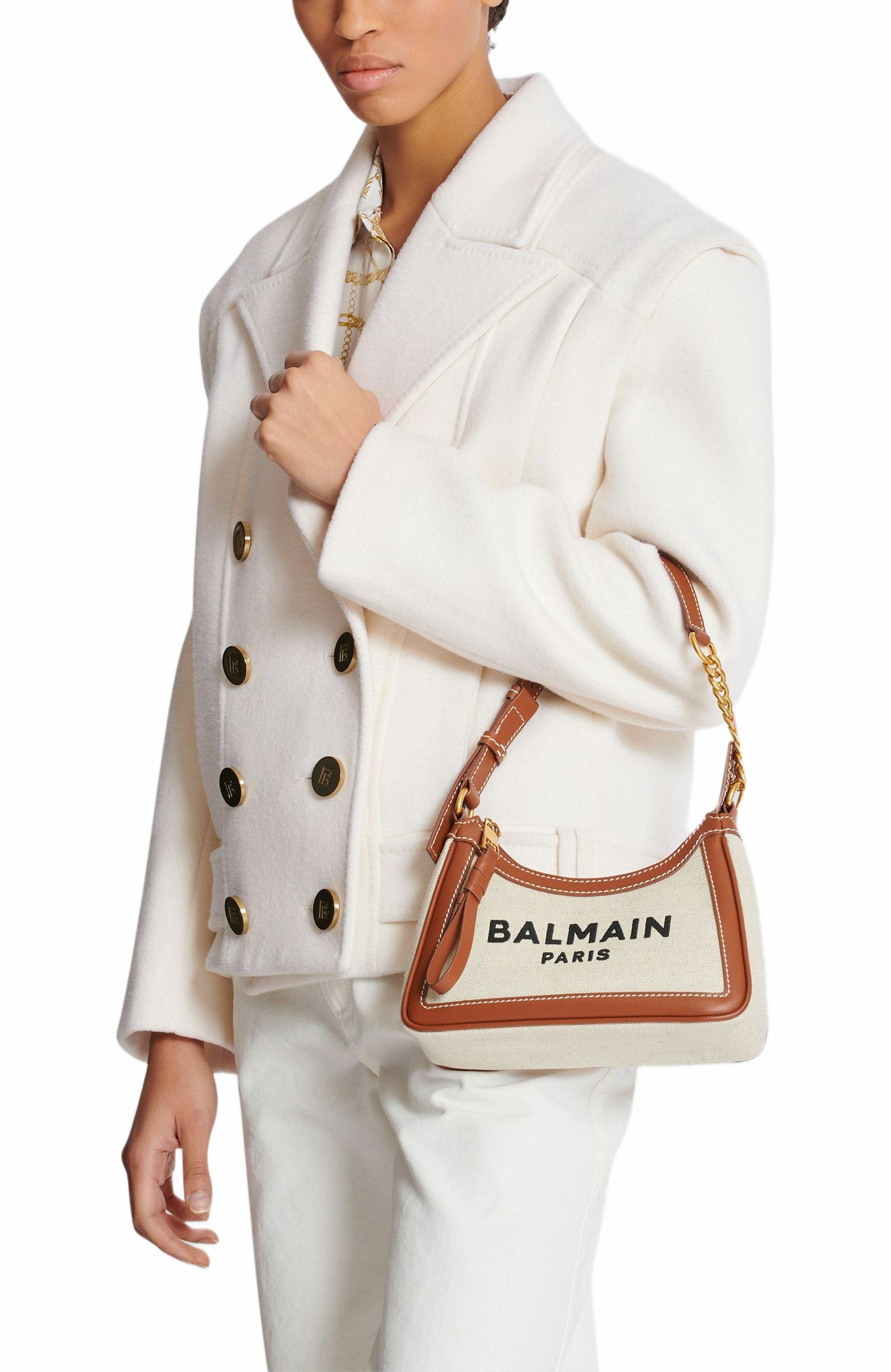 Balmain B-Army Shoulder canvas and leather bag in Beige at Nordstrom - 8