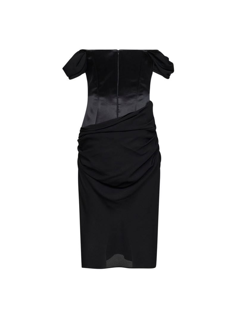 ALEX PERRY Black duchesse satin and silk georgette fff-the-shoulder midi dress outlook