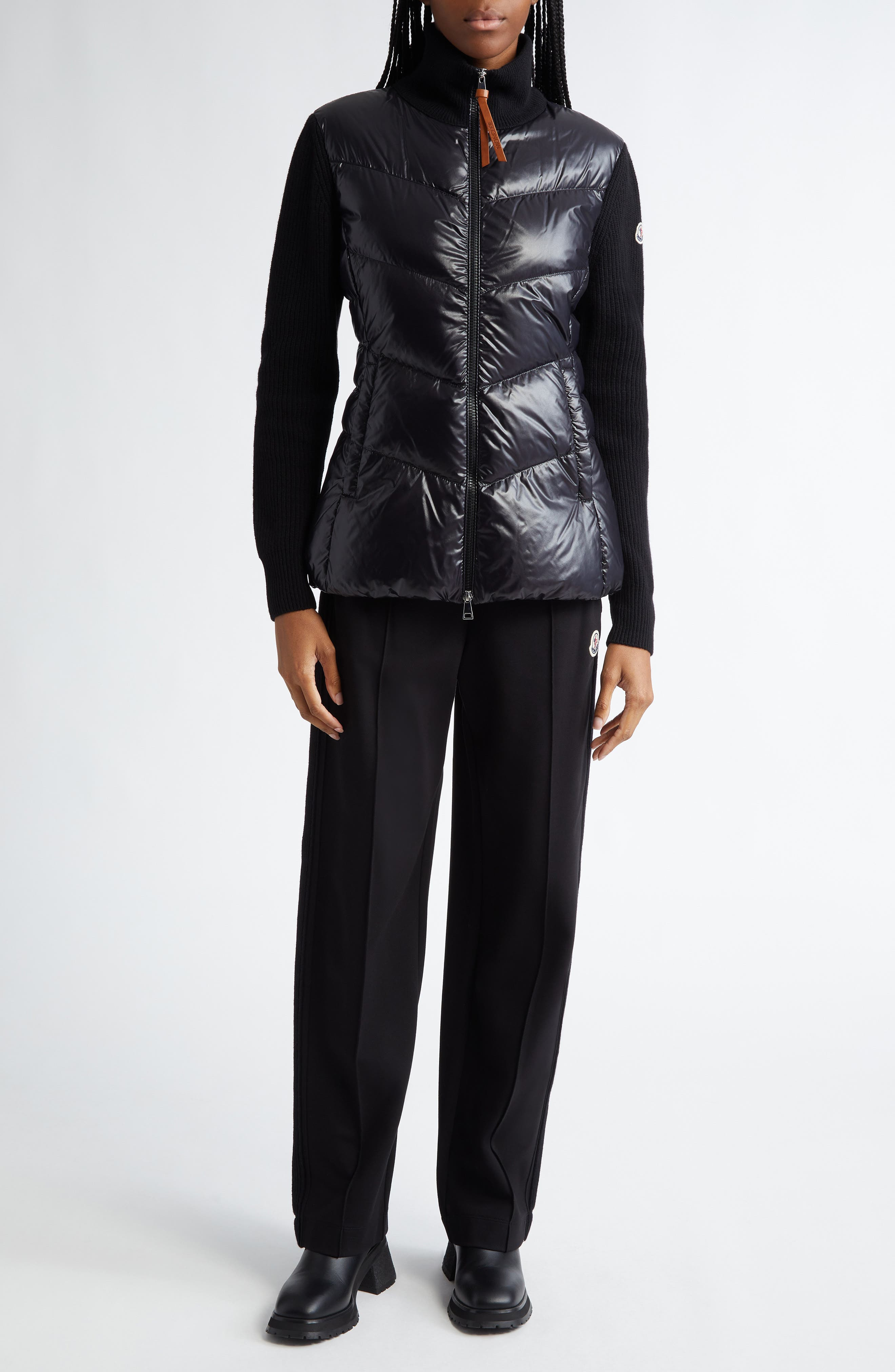 Moncler Quilted Down & Knit Cardigan in Black at Nordstrom - 2
