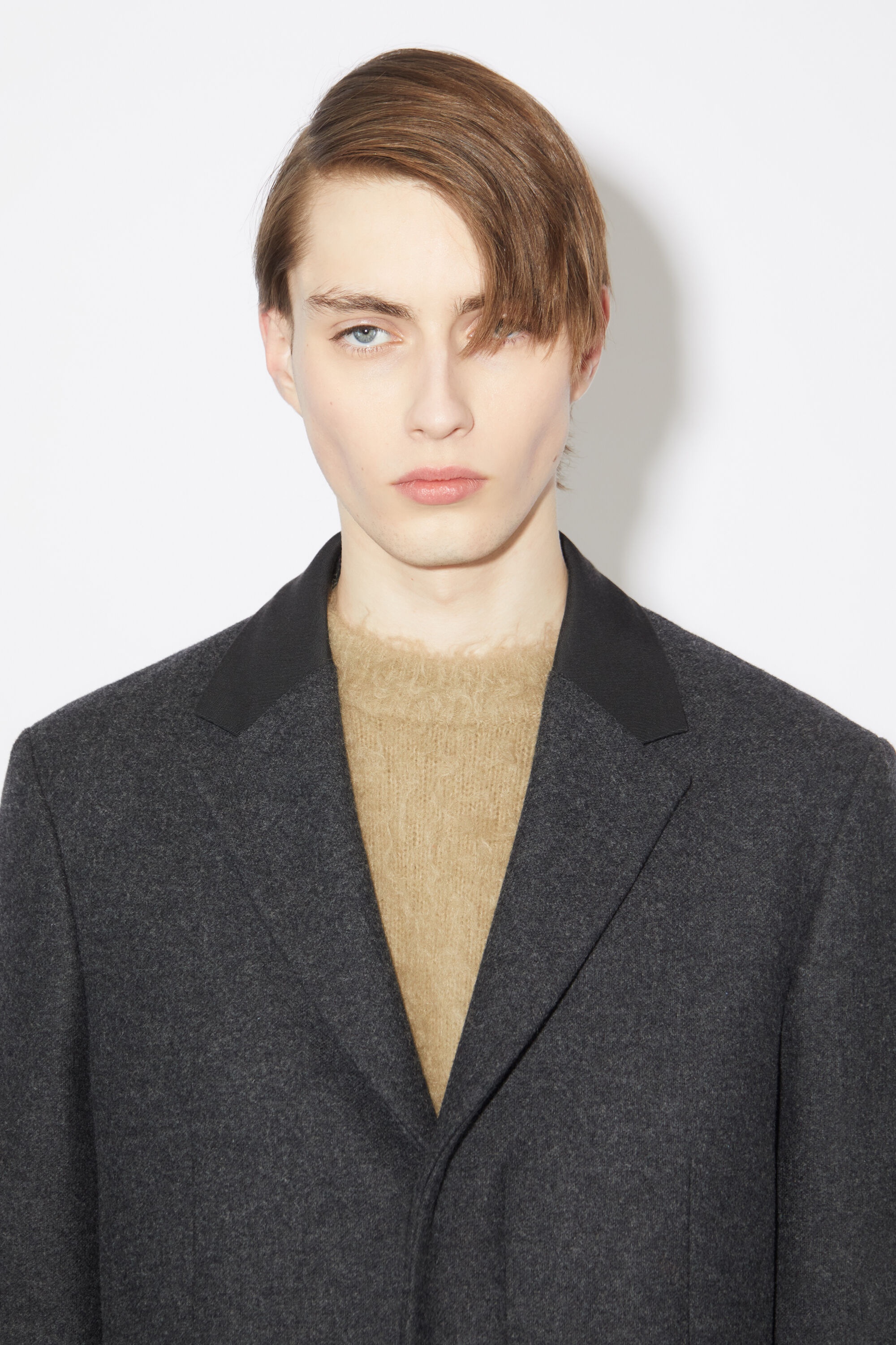 Single-breasted wool blend coat - Dark Grey Melange - 6