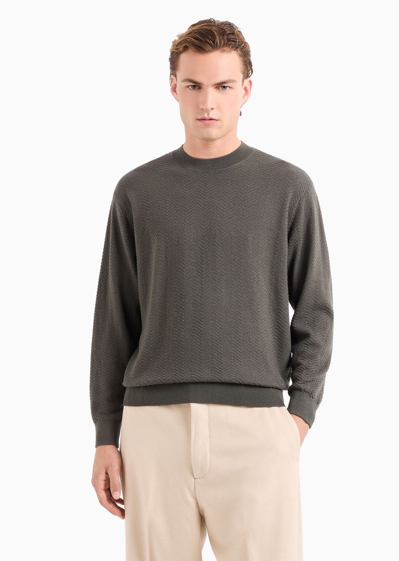 Mock-neck jumper in virgin wool with a micro-textured weave - 2